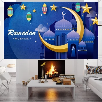1.1 * 1.8M Eid фонова кърпа син Рамадан декорация банер подходящ за вътрешни и външни Eid Мубарак парти доставки