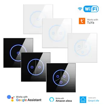10A WIFI Tuya интелигентен превключвател EU 1/2/3Gang светлинен превключвател Alexa Google Home Гласов контрол Стъклен панел Сензор за докосване Превключвател Интелигентен живот