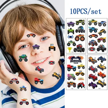 10PCS /Комплект стикери за татуировка на детски камиони Сладки и сладки стикери за играчки за насекоми Персонализирани офроуд стикери за татуировки на превозни средства