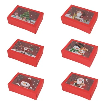 12 бр. Коледна кутия за бисквитки с прозорец Празнични кутии за печене на сладкиши Контейнер за подаръци Даване на парти консумативи