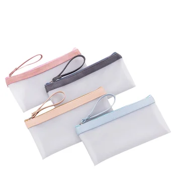 1pc корейски канцеларски материали прозрачни матирано молив чанта прости желе лепило цвят съвпадение студент молив случай офис училищни пособия