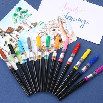 1pc Япония Pentel цвят научна четка 12 цвята на разположение за акварел живопис калиграфия практика преносим мек връх писалка