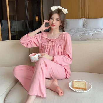 2023 Есен дълъг ръкав памук пижама комплекти за жени корейски сладък спално облекло костюм пижама пижама Mujer домашно облекло Дамски дрехи за дома