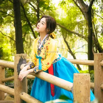 2023 жени ханбок изпълнение костюм ханбок национален стил костюм корейски традиционна бродерия танц костюм рокля s690