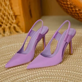 2024 Лятна нова марка дамски обувки с прашка заострени пръсти приплъзване на сандали за жени тънки високи токчета дами елегантни помпи обувки