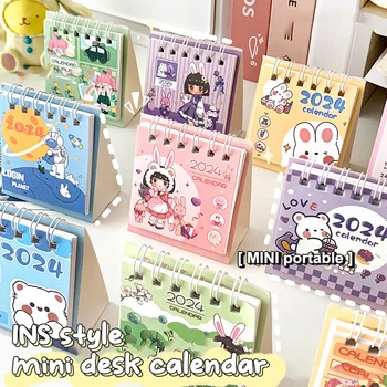 2024 мини малък настолен календар сладък карикатура аниме момиче нова година календар преносим творчески календар месечен офис декорация