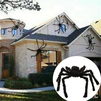 30-90cm Черен плюшен паяк ужас Хелоуин парти декорация обитаван от духове къща подпора вътрешен открит гигантски страшен декор орнаменти