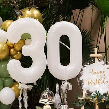 30 инча бял брой балони Bing парти декорация алуминиев филм бели балони Честит рожден ден DIY декорации Бебешки душ