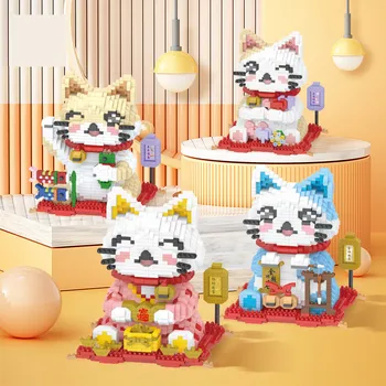 4 Модели Lucky Cat букет пластмасов градивен блок DIY богатство и здраве играчки тухли начало декорация комплект подарък за момичета възрастни