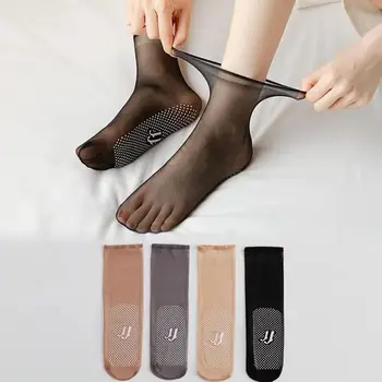 5Pair найлони устойчиви на хлъзгане масаж дъното без маркиране невидими кристал коприна чорапи къси чорапи коприна отвесни глезена чорапи