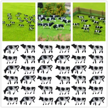 60Pcs N мащаб крави модел 1:150 модел железопътен боядисани селскостопански животни модел сцена сграда живопис железопътен ферма животно