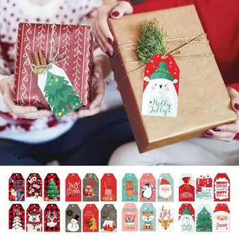 60pcs Весела Коледа хартия Tags Дядо Коледа снежен човек лосове печатни занаяти етикети 2023 Navidad опаковане на подаръци декор DIY парти доставка