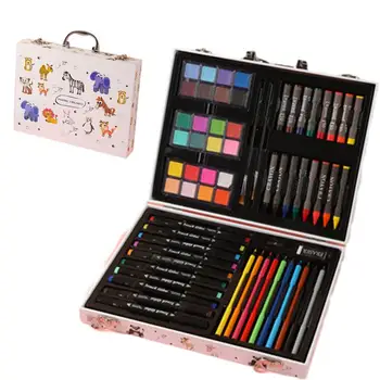 64pcs деца живопис кутия комплект изкуство случай рисуване оцветяване комплект живопис доставки професионални деца живопис изкуство комплект 10 цвят олово
