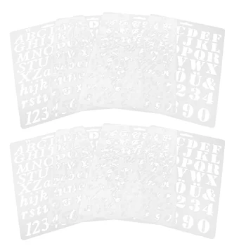 8pcs Шаблони Шаблони за писма Шаблони Пластмасов шаблон за рисуване Направи си сам занаят с цифри и знаци
