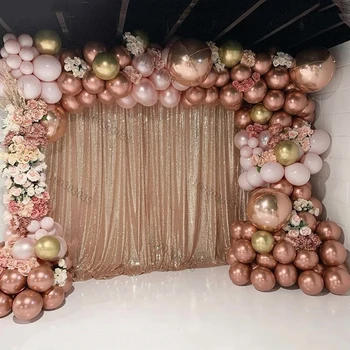 94Pcs Балони с розово злато Комплект за арка с изкуствени цветя Сватбени декорации Парти Air Globos балони верига бебе душ