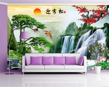 beibehang Висок клас вътрешна декорация тапети красива слива цвят пейзаж водопад пейзаж живопис 3d тапет