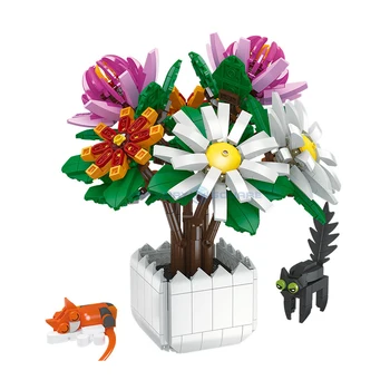 Chiysanthemum Bonsai модел тухли MOC JJ9036 цвете саксийни растителни строителни блокове орнамент комплект идеи играчка рожден ден подарък момичета деца