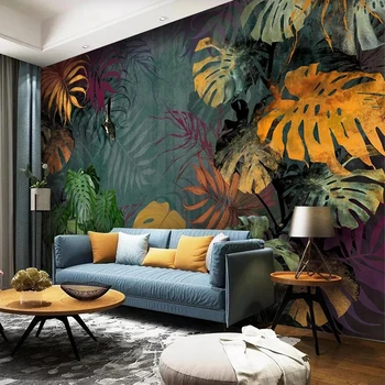 Custom всякакъв размер тапети тропически растителни листа снимка стена стенопис за спалня хол телевизор фон стенни покрития Начало декор