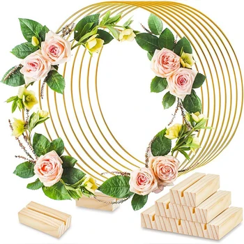 DIY венец кръг обръч златен цвят метални флорални обръч пръстени за сватбена маса centerpiece декорация коледен венец обръч
