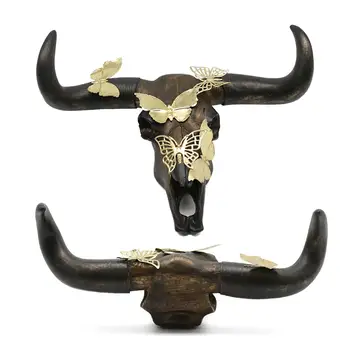Faux крава череп главата стена скулптура смола висящи модерна статуя 3D животински скулптура декоративни стена декор изкуство за бар клуб У дома