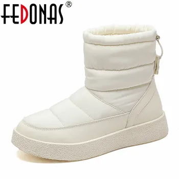 FEDONAS нови жени естествена кожа сняг ботуши плоски платформи топла зима глезена ботуши плюшени ветроупорни обувки жена къси ботуши