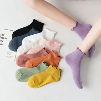 Frilly чорапи жени японска мода корейски инс стил бял kawaii волан чорапи за момичета лилаво сладък кратко жена чорап