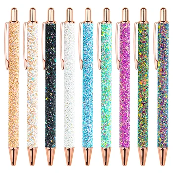 Glitter Bling Химикалки Блестящи метални химикалки Прибиращи се пайети Фантастични химикалки за жени Консумативи Черно мастило Средна точка 1.0 мм