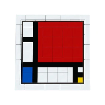 Gobricks MOC Piet Mondrian Bricks Композиция с червено синьо и жълто Buiding блокове набор стил абстрактна решетка играчки подарък