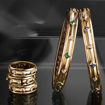 GODKI Голяма мода Луксозни смели гривна пръстен бижута комплекти за жени сватбено парти кубичен циркон кристал CZ Дубай златен цвят гривна