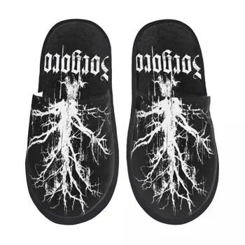 Gorgoroth Ново лого Зимни памучни домашни чехли Вътрешни ретро черни метални ленти Уютни чехли от мемори пяна без хлъзгане