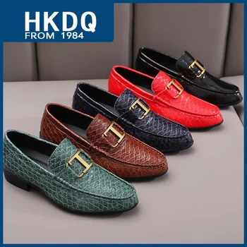 HKDQ 2023 Модна рокля обувки Мъж Бизнес Ежедневни Подхлъзване Мъжки официални обувки Удобни дишащи неплъзгащи се мъжки кожени мокасини