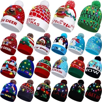 LED Коледа пуловер шапка светва Коледа Beanie плетена шапка унисекс зимна шапка прекрасен стил шапка на едро Свържете се с нас