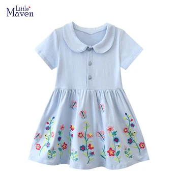 Little Maven 2023 Реколта рокли за момичета къси ръкави памук принцеса карикатура цветя детски дрехи вестидос лято