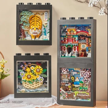 Loz рамка живопис сладък тигър надолу по планината Мини градивни блокове DIY творчески подарък слънчоглед декор албум за момичета детски играчки