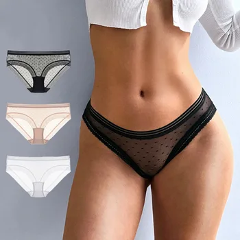 Mesh дантелени слипове дамско бельо прозрачни секси точка модни бикини за жена S-XXL голям размер бельо за жена 섹시란제리