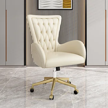 Modern Луксозен фиксиран или въртящ се кожен офис стол Честърфийлд за компютърно бюро офис стая стол мебели