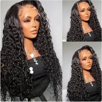 Natural Black Soft 180Density Glueless Kinky Curly Lace Front Wig For Women BabyHair 26Inch Long Heat Resistant Preplucked Daily