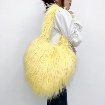 NEW Зимна мека изкуствена кожа чанта дизайн на жените мека топла пухкава плюшена чанта за рамо Мода пратеник чанта женски чанта чанта