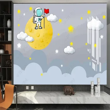 Nordic минималистичен тапет за детска стая карикатура облаци астронавт пространство детска стая фон стена хартия дома декор стенопис