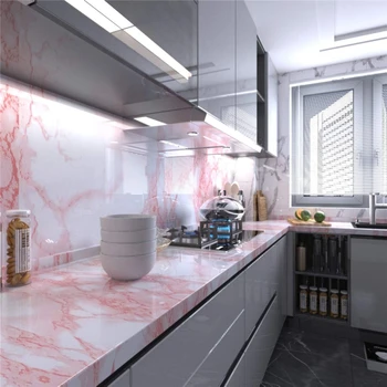 Pink мрамор кухня масло доказателство стикер водоустойчив самозалепващи тапети обновяване декорация дома декорация алуминиево фолио стена стикер