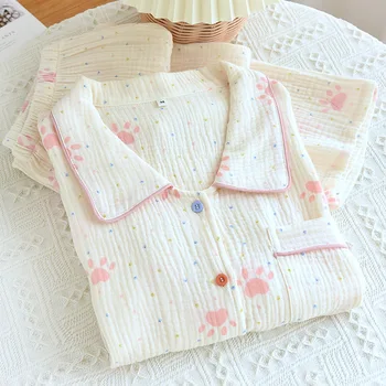 Pure памук бельо комплект подаръци за жени нощно облекло есен дълъг ръкав пижами цветен печат спално облекло за спане панталон
