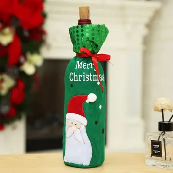 Santa Wine Bottle Cover Повторно използваема лосова кърпа Коледна чанта за вино Сладки лепенки Снежен човек Шампанско Подаръци Чанти Бар