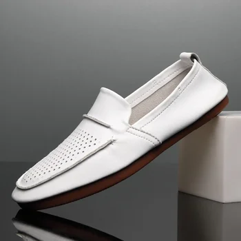 Summer All-Match естествена кожа мокасини мъжки издълбани дишащи ежедневни обувки класически мъжки обувки приплъзване шофиране обувки