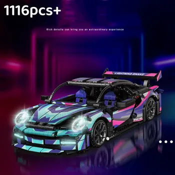 Technical Super Sports Car Porsched Cyberpunked Noctilucent Motor Control Building Blocks City Speed Vehicle Bricks Toy Kid Gift