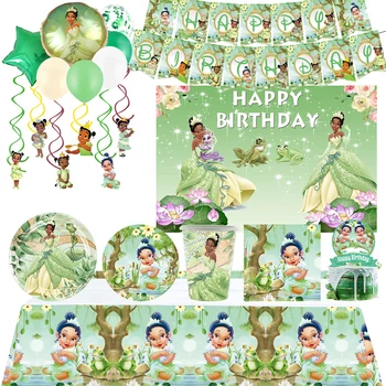 Tiana принцеса и жаба тема рожден ден парти декоративни еднократна прибори за хранене фон балон банер бебе душ момиче дете подарък