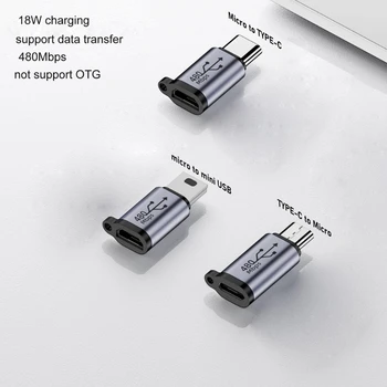 to Micro USB Mini USB адаптер TypeC женски към микро USB мъжки конвертор за адаптер за зареждане на телефонна таблетна камера