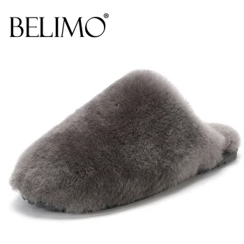 Top Brand Natural Sheepskin Fur Slippers Fashion Winter Women Indoor Slippers Warm Wool Home Slippers Lady Casual House Shoes