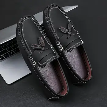 Trendy Brand High-End Tods Мъжка естествена кожа All-Match Slip-on Loafers Мъжки британски кожени обувки Ежедневни обувки Trendy