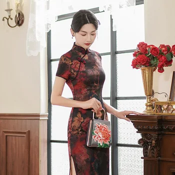 Yourqipao 2023 лято червено Cheongsam дълга пола мода елегантен банкет снимка Qipao китайски стил вечерна рокля за жени