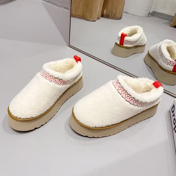 ZOOKERLIN 2023 Зимна вълнена платформа Дамски ботуши топли удобни руно кожа кръг пръсти сняг ботуши плоски обувки за жени приплъзване